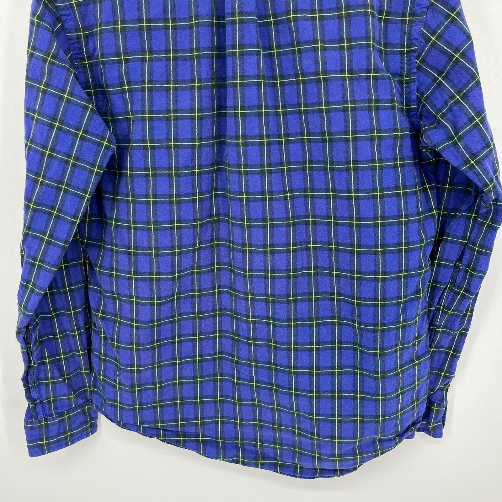 Ralph Lauren Mens Custom Fit Plaid Button Down Shirt Blue Green Yellow Size M