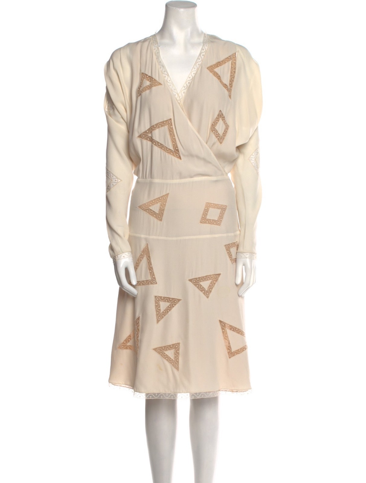 CHLOE women’s silk knee-length wrap dress – beige / milk – EU 36 / US 4 / Small