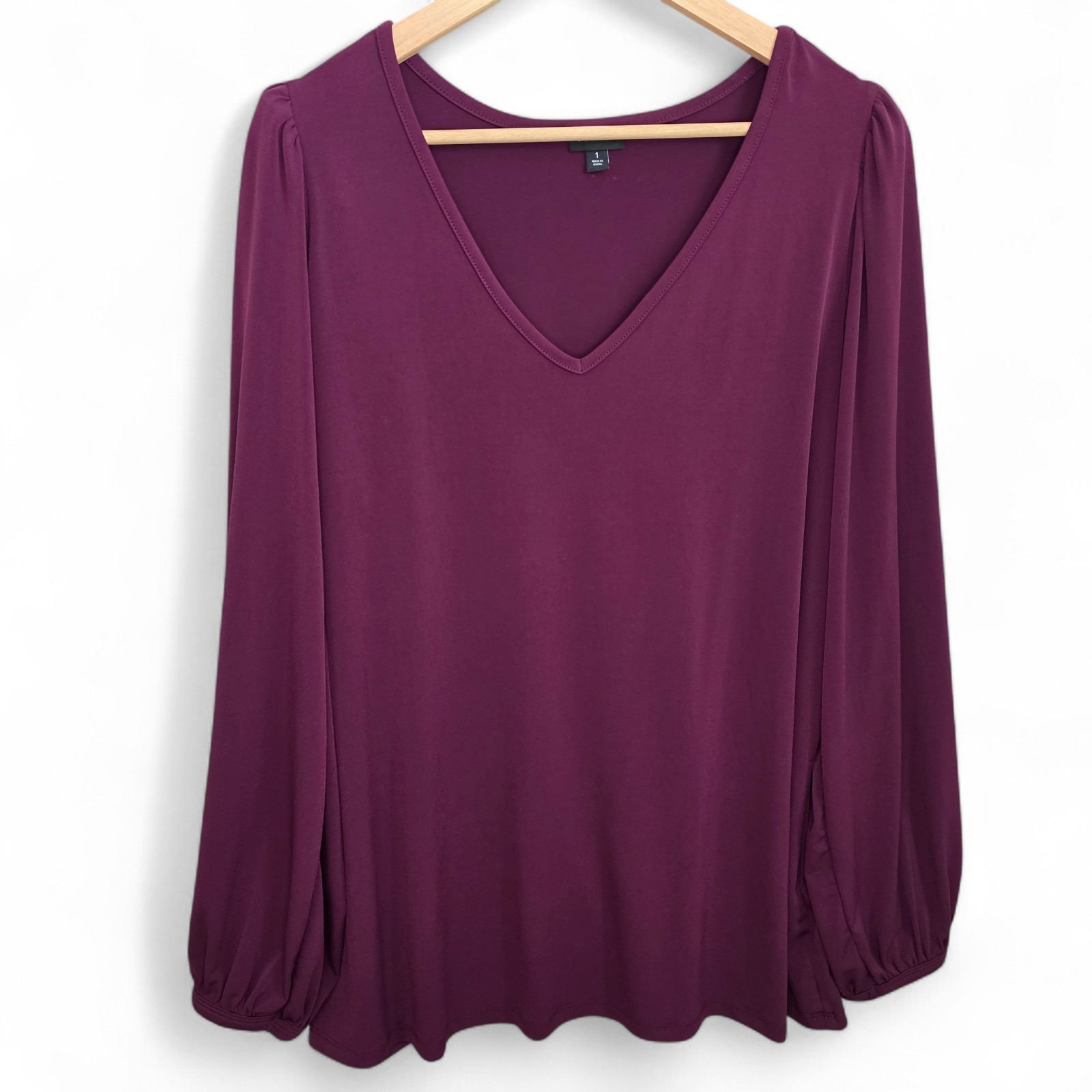 Torrid Top Womens 1 US Plus 1X Purple V Neck Long Sleeve Blouse Stretch Casual