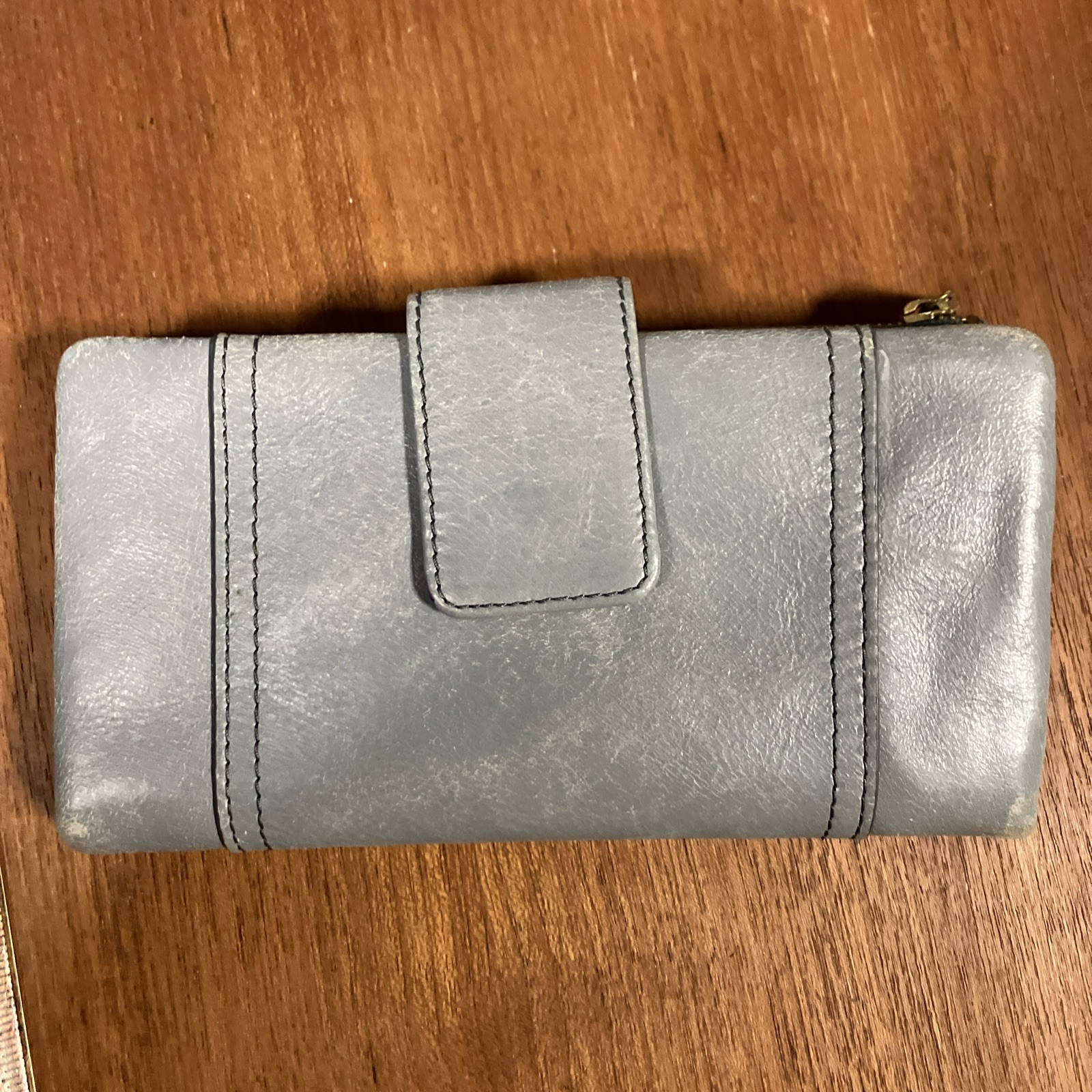 Fossil Ellis Clutch Wallet Snap Button Closure w/ Zipper Bifold, Blue Grey