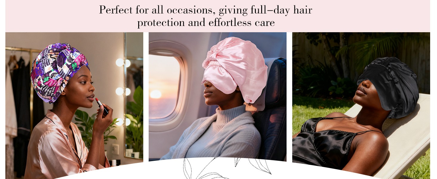 Double Layer Satin Bonnet with Eye Mask Adjustable Silk Sleep Cap Turban Style