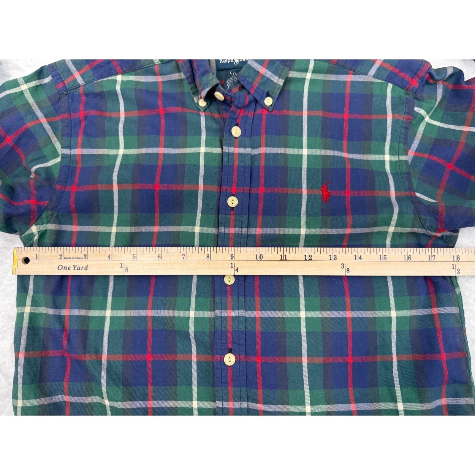 Ralph Lauren Plaid Button Down Shirt Boys Large 14-16 Embroidered Pony On Pocket