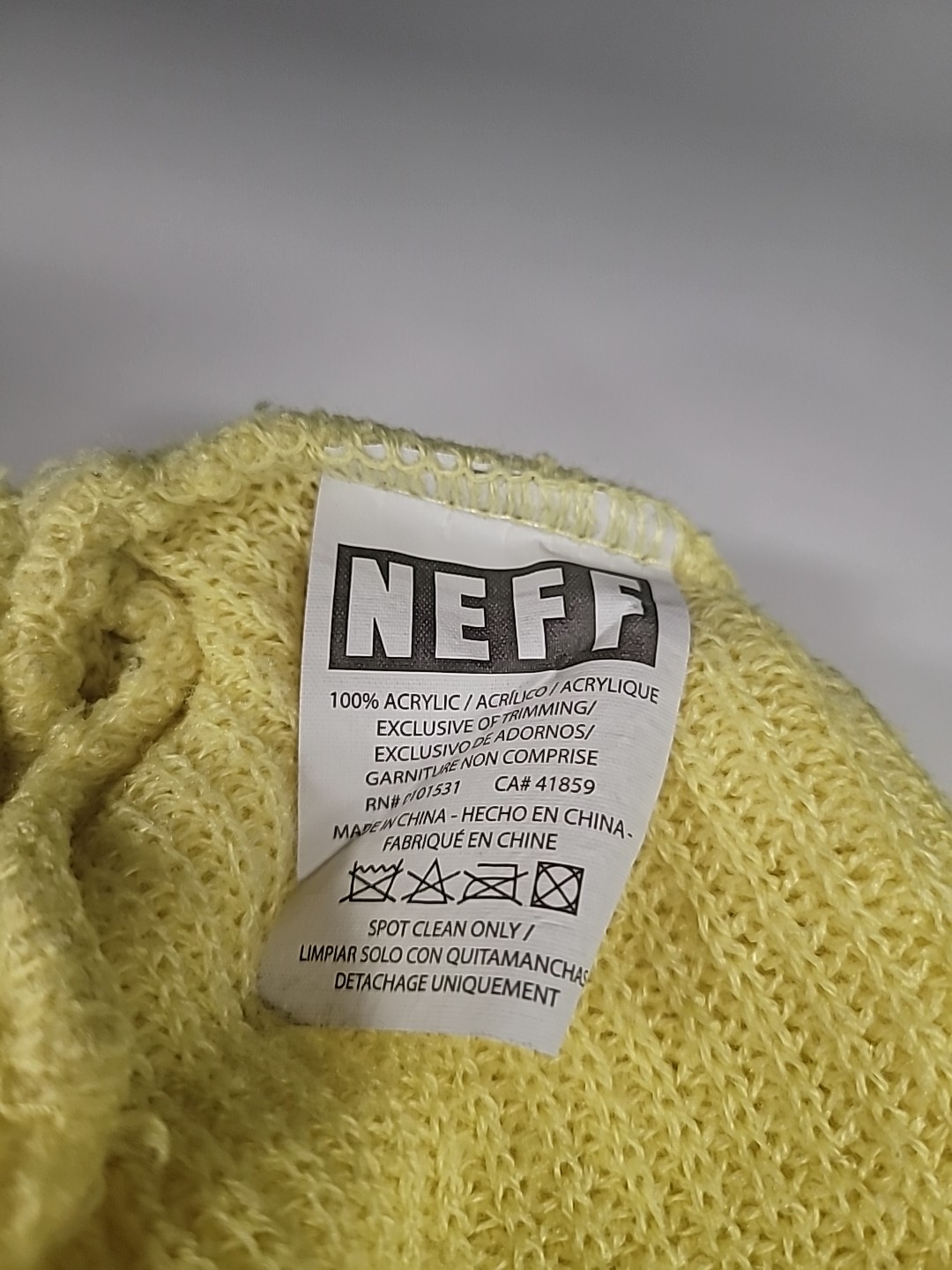Neff Neon Yellow Beanie Hat Knit Cap OS No Cuff Winter Wear