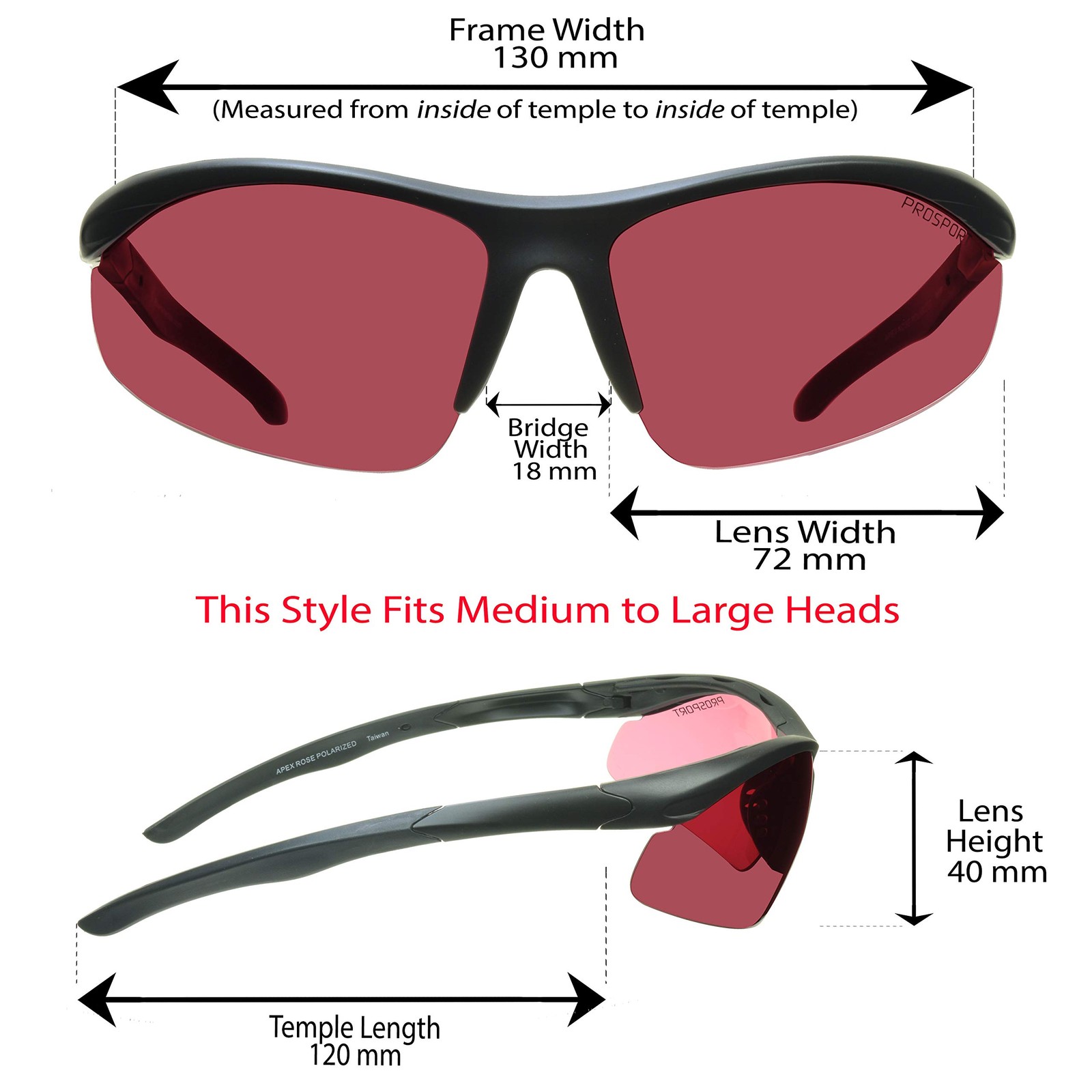 proSPORT Rose Pink Tinted Polarized Sport Sunglass Durable TR90 Large,