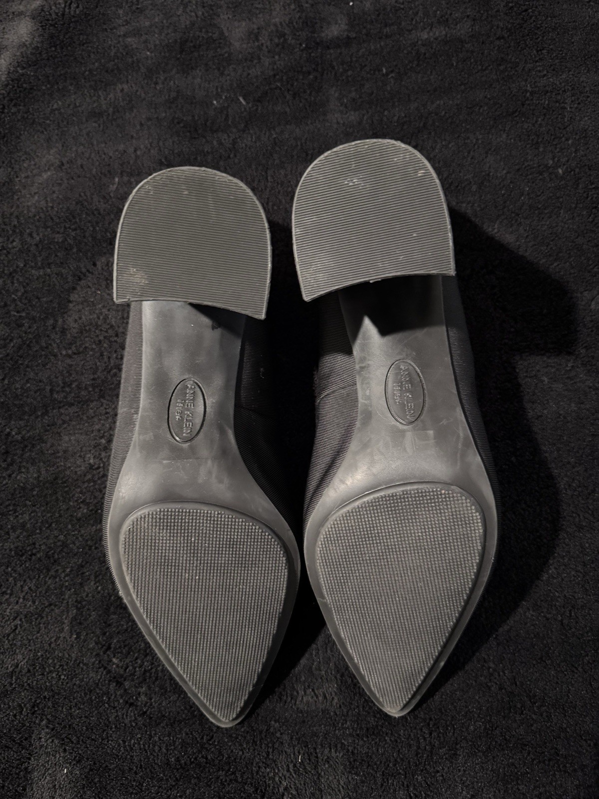 Anne Klein Blanchett Black Pointed-Toe iFlex Pumps With Chunky Patent Size 9
