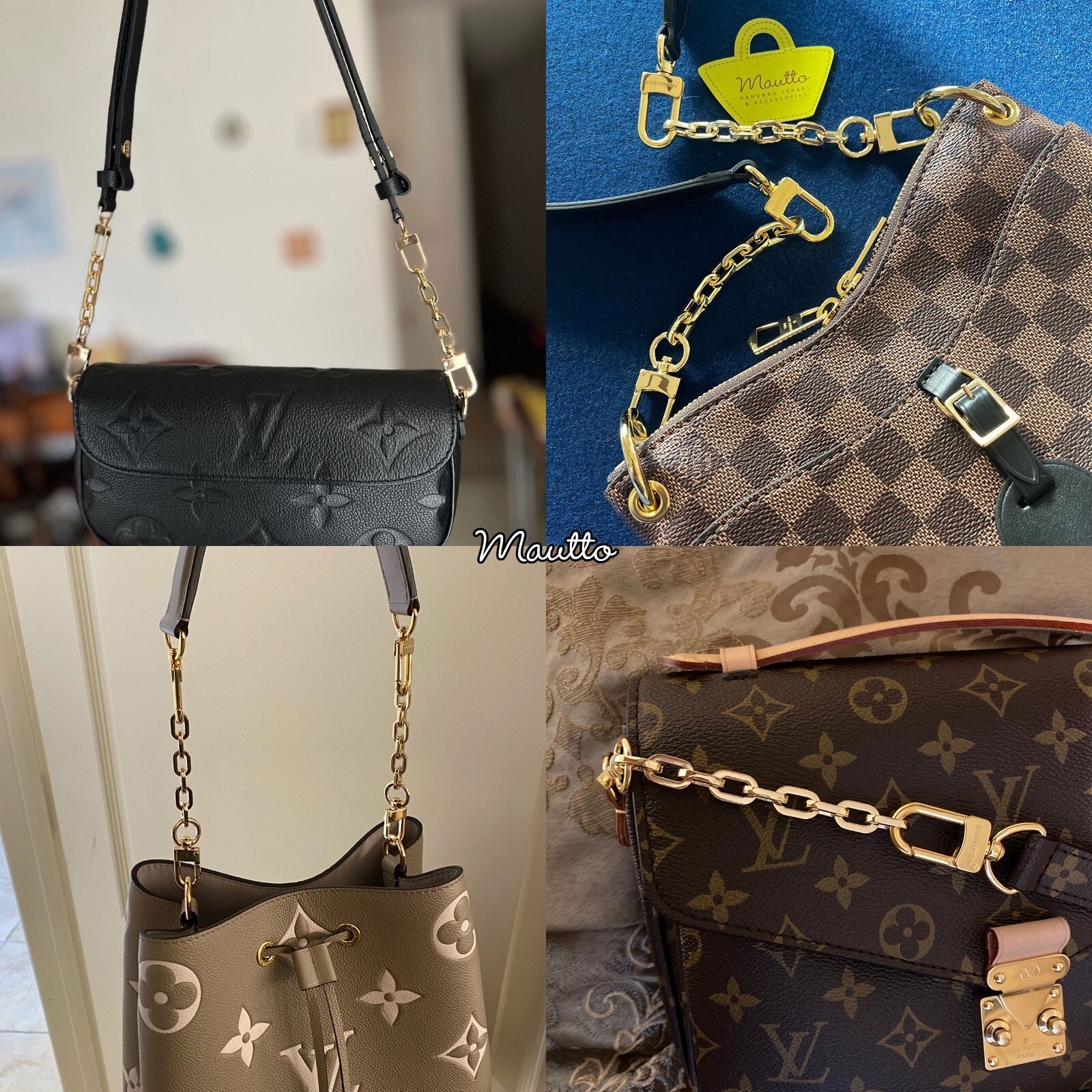 Purse Strap Extenders for LV Pochette Speedy Noe etc Luxury Gold Chain Accessory