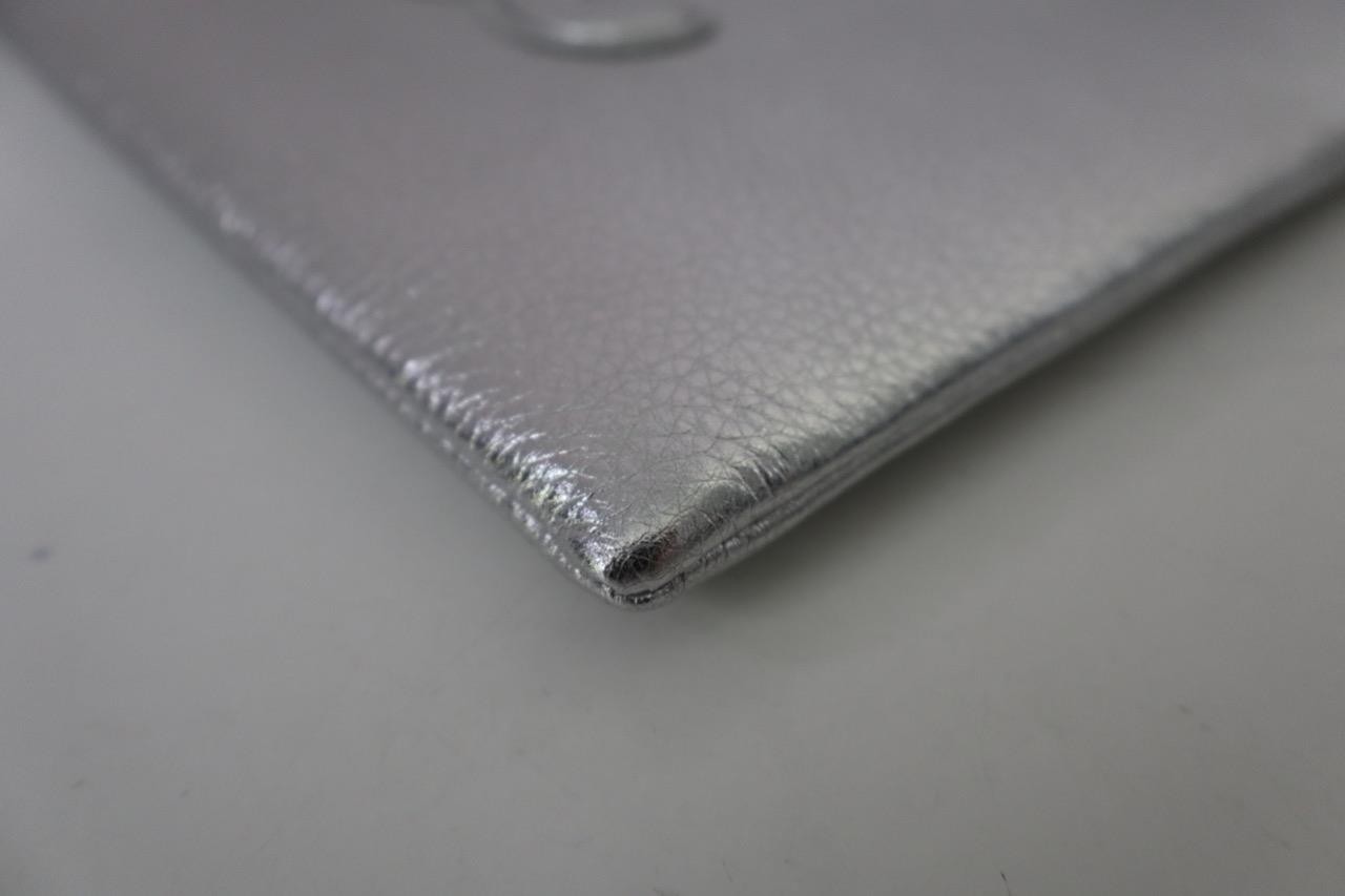 NIB CELINE Silver Leather Pouch/Wristlet Clutch Bag