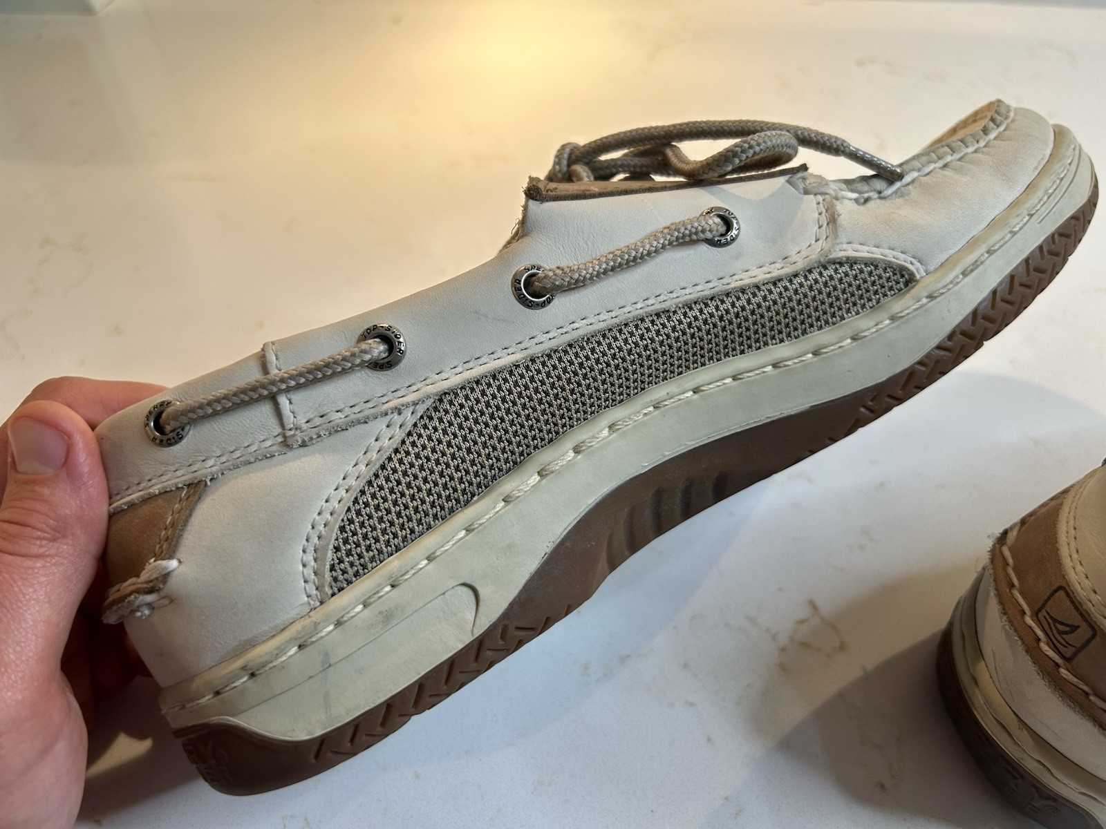 Men’s Sperrys Boat Shoe Size Authentic Original 10M L-6 CH133 Ivory And Tan