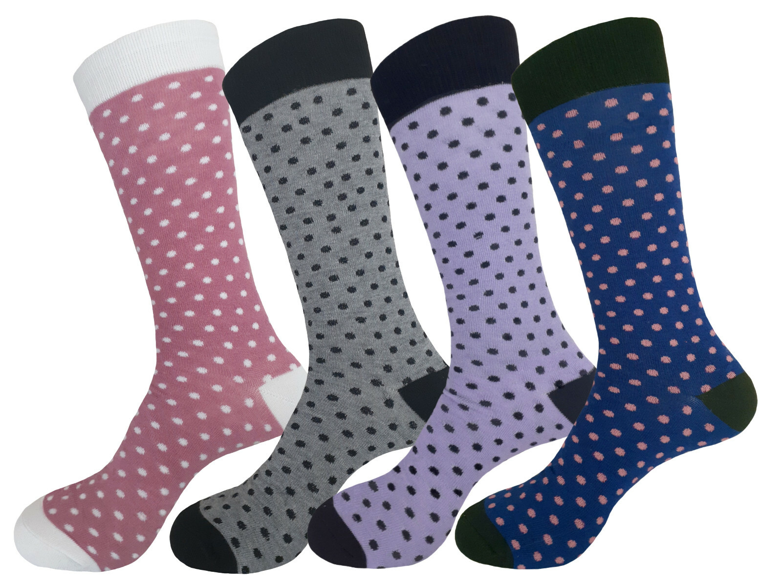4 PAIR DRESS SOCKS PINK PURPLE NAVY GRAY POLKA DOT COTTON WEDDING SOCKS 10-13