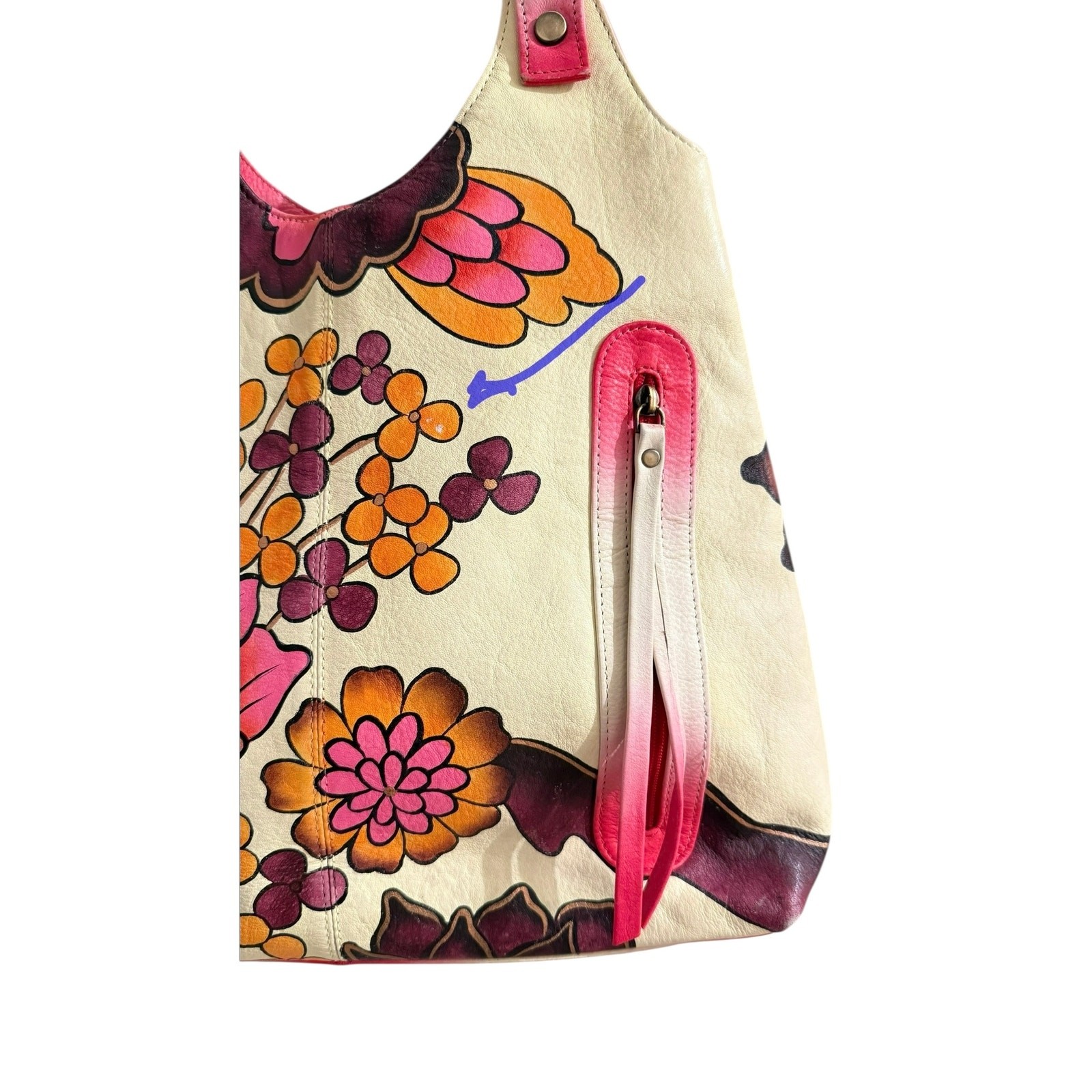 Hand Painted Style Floral Leather Shoulder Bag Boho Artisan Ombre Strap Purse