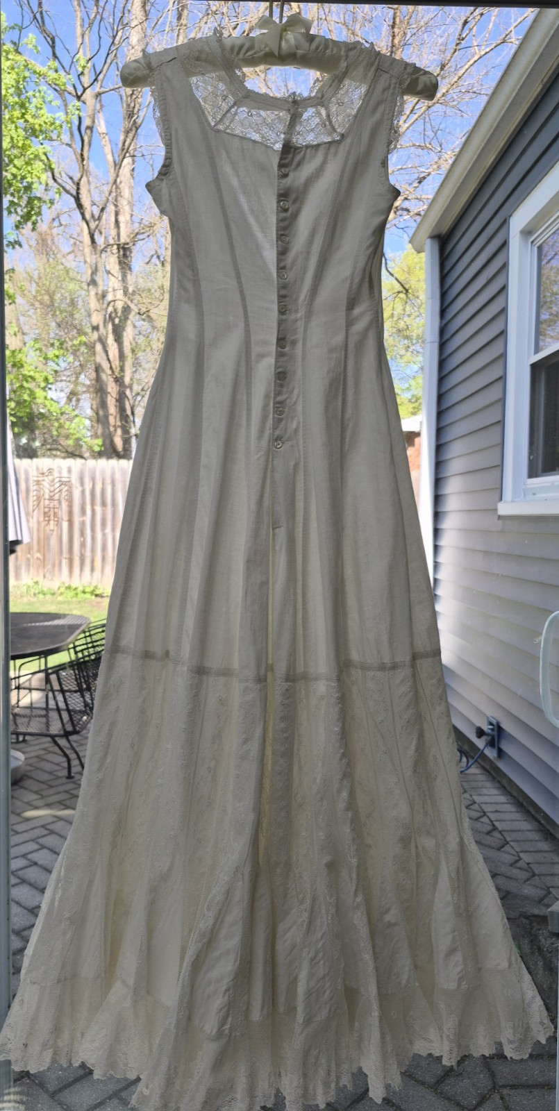 Antique 1900’s White Cotton & Lace Princess Petticoat Slip Dress – Size XXS