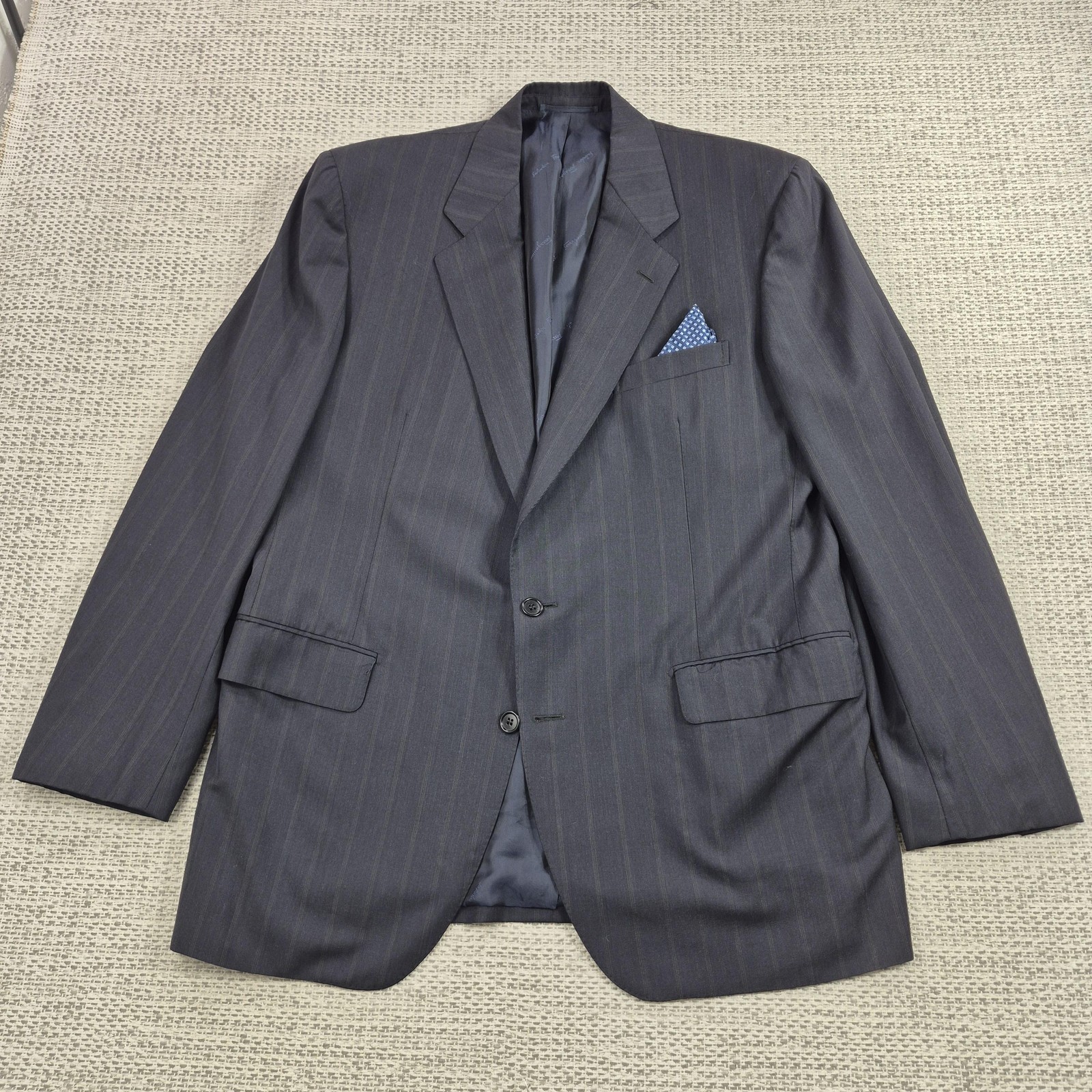 Salvatore Ferragamo Suit Jacket Mens IT 56 44 Gray Stripe Wool Two Button Italy