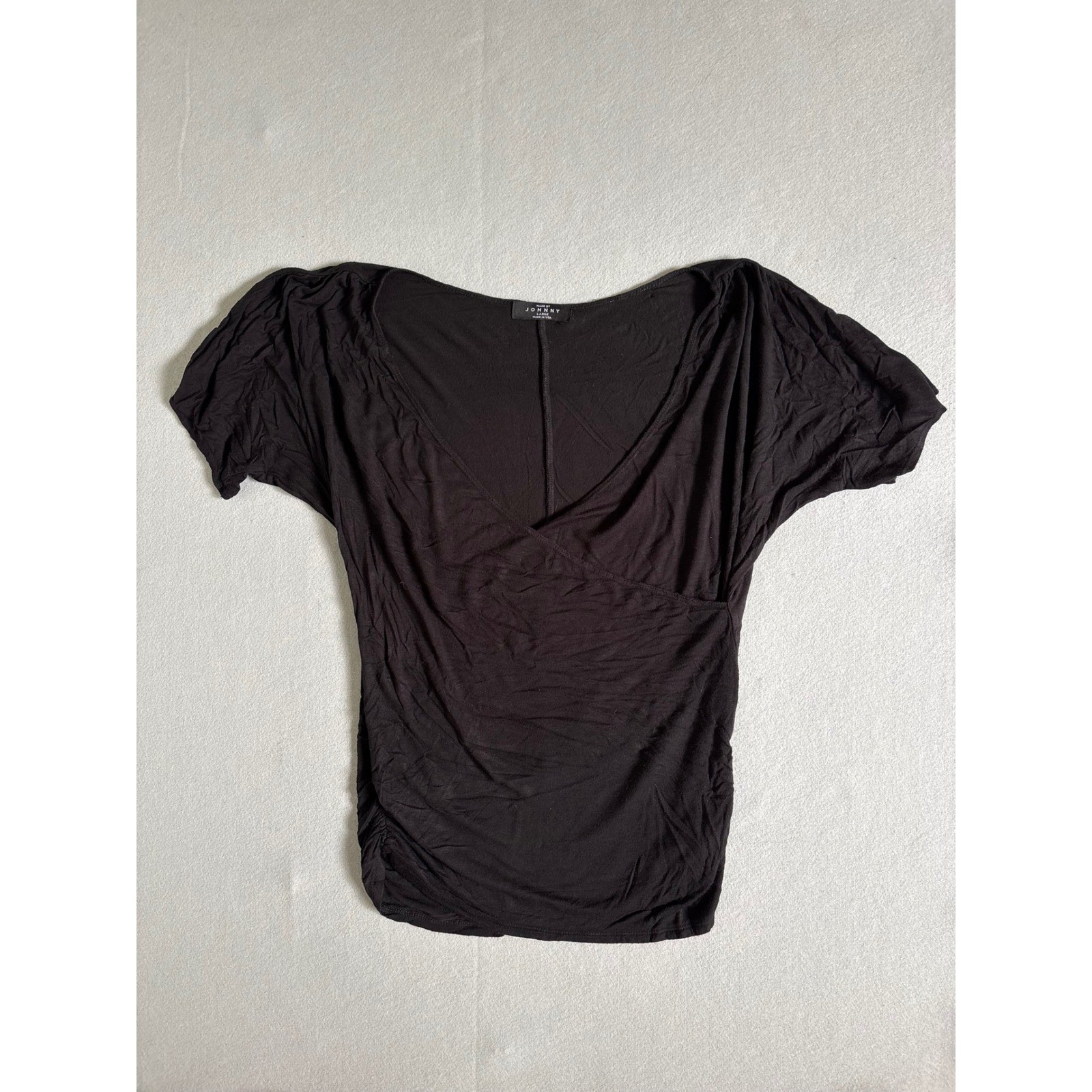 Made by Johnny Womens Black Surplice Neck Ruched Side Dolman Sleeve Top Lrg
