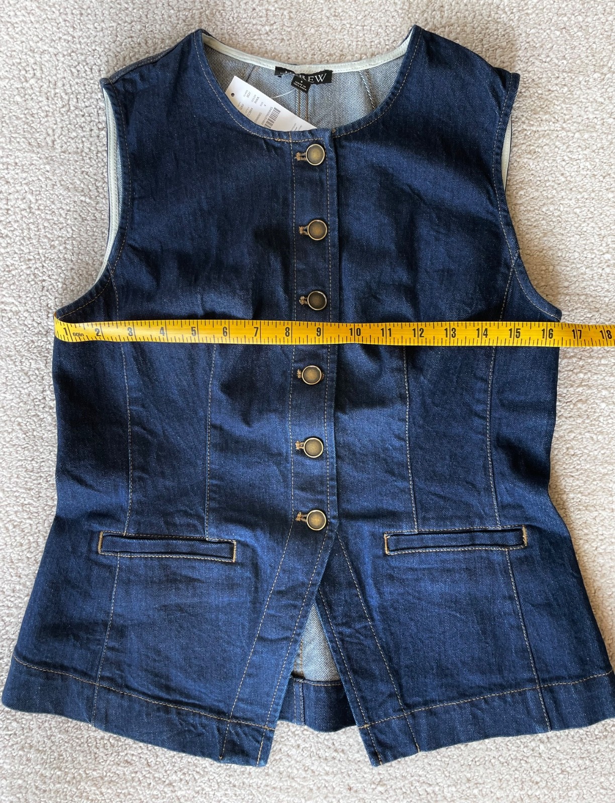 J.Crew NWT Essential Cutaway Vest in Denim Rinse Wash, Size 4
