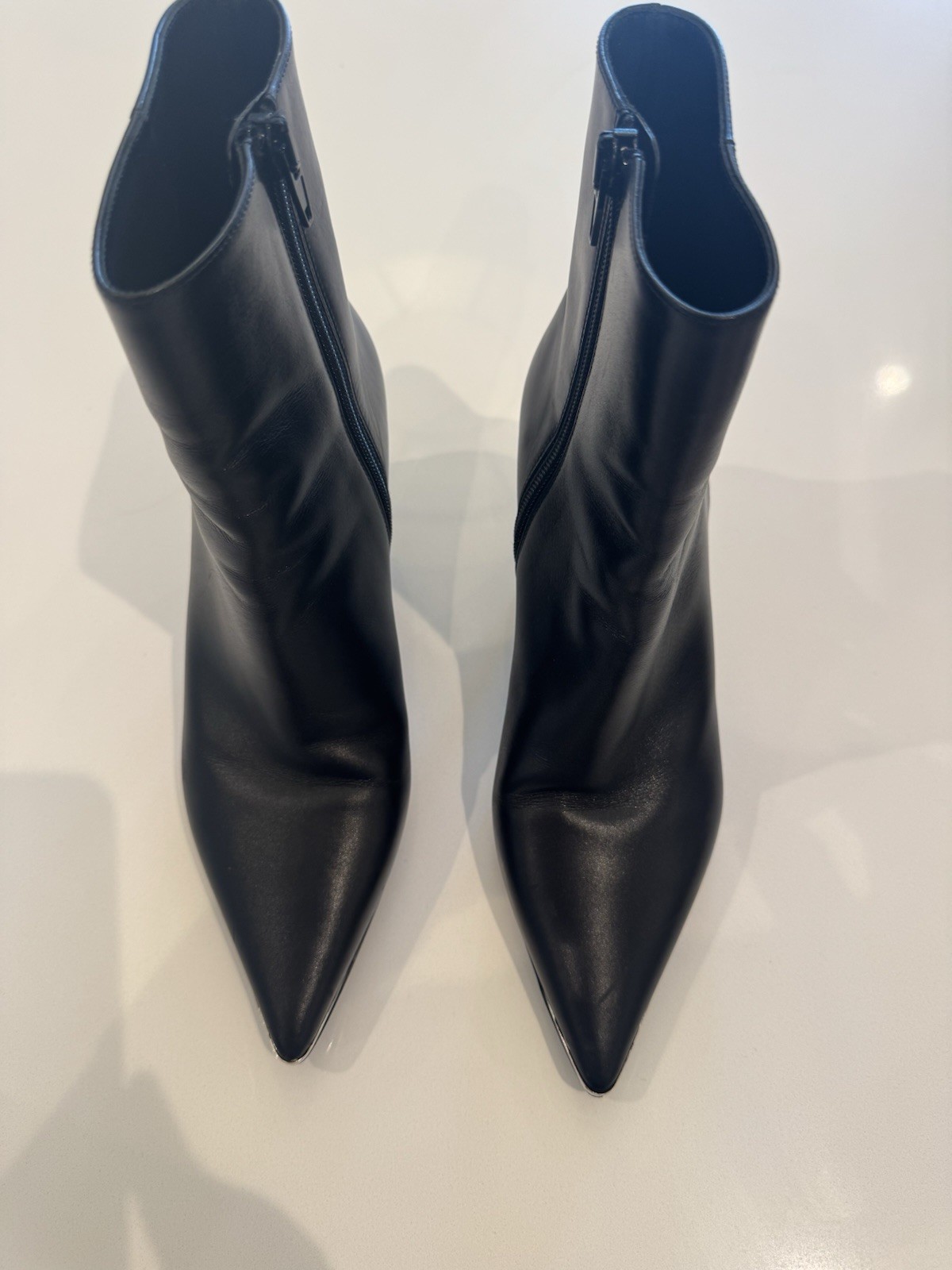 Celine Black Leather Ankle Bootie Pointed Toe Zip Stiletto Women’s US 7 EU 37