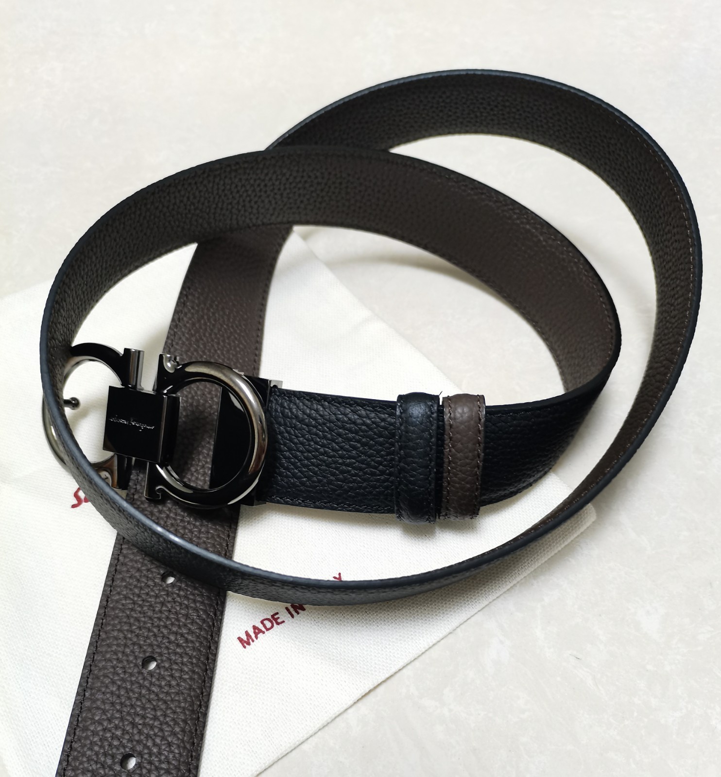 Ferragamo Reversible Black /Brown Belt length120 cm+ Black Horseshoe buckle