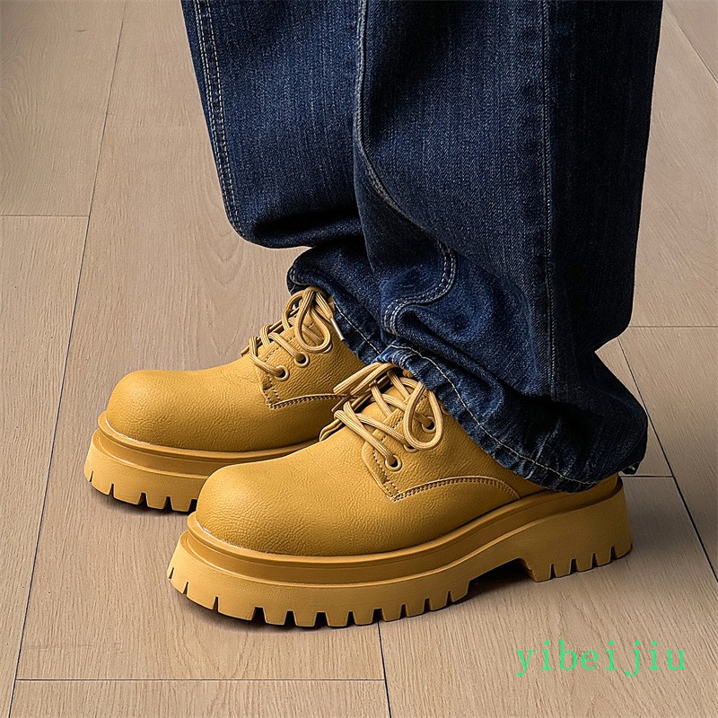 Men’s Platform Lace Up Leather Derby Shoes Round Toe Workwear Chunky Sole Gothic