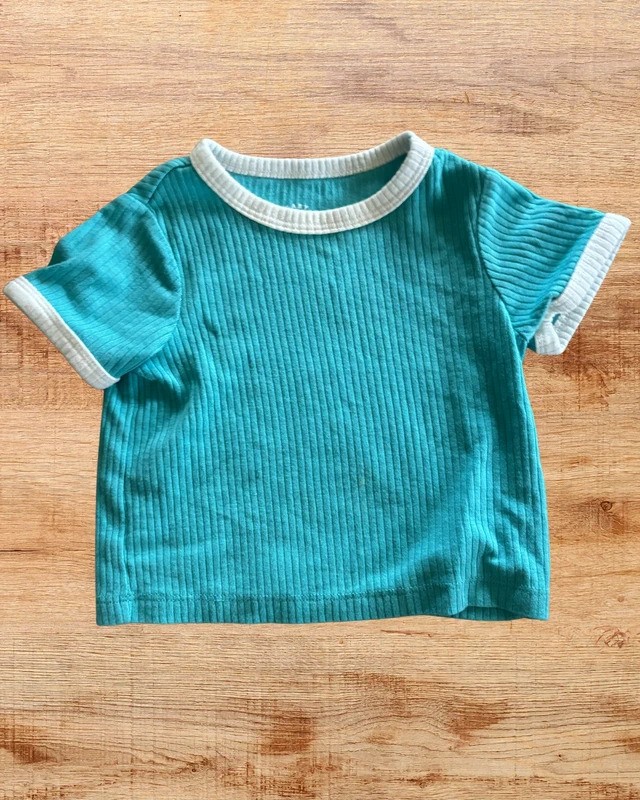 Cat & Jack 6-9M Blue Ribbed 2 Piece Baby Outfit Shirt & Shorts