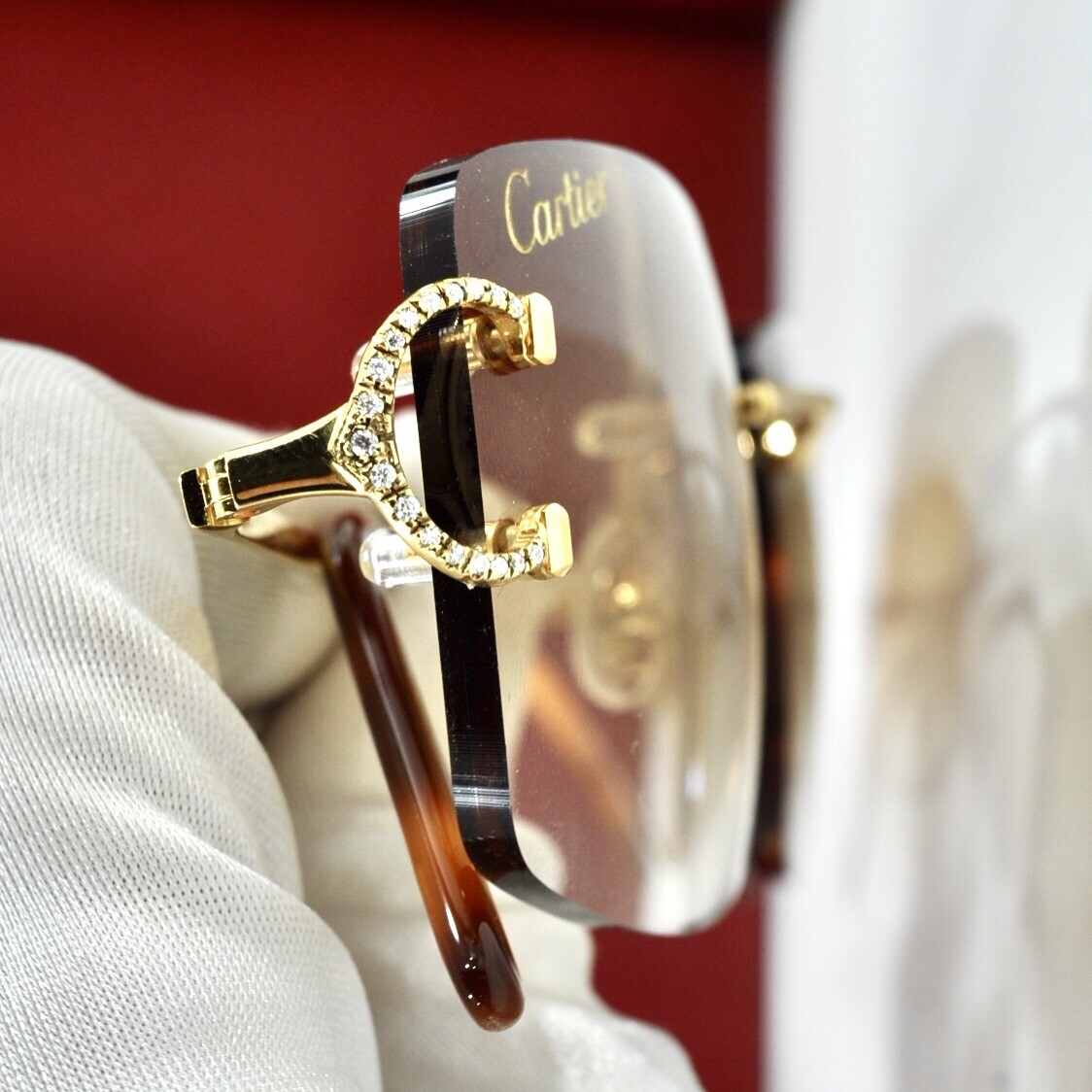 Cartier rimless Custom Diamond💎sunglasses glasses BIG C decor Piccadilly Frame