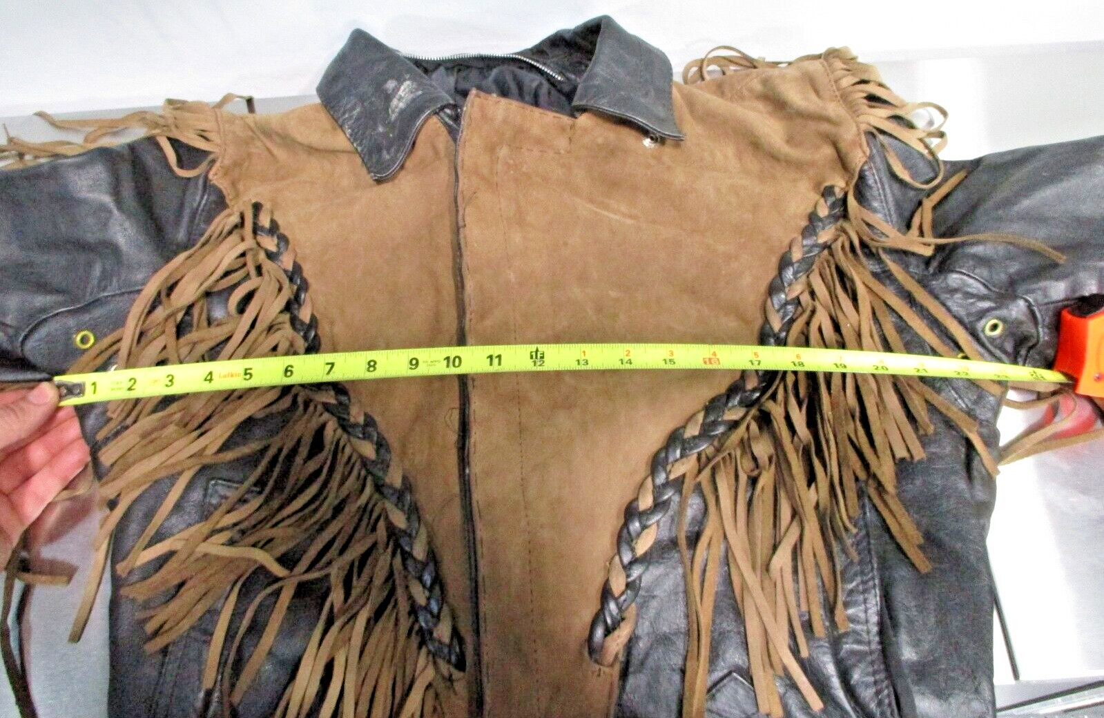 Distressed Fringe Leather Jacket FMC! Black Size Small/Medium Biker Men / Women