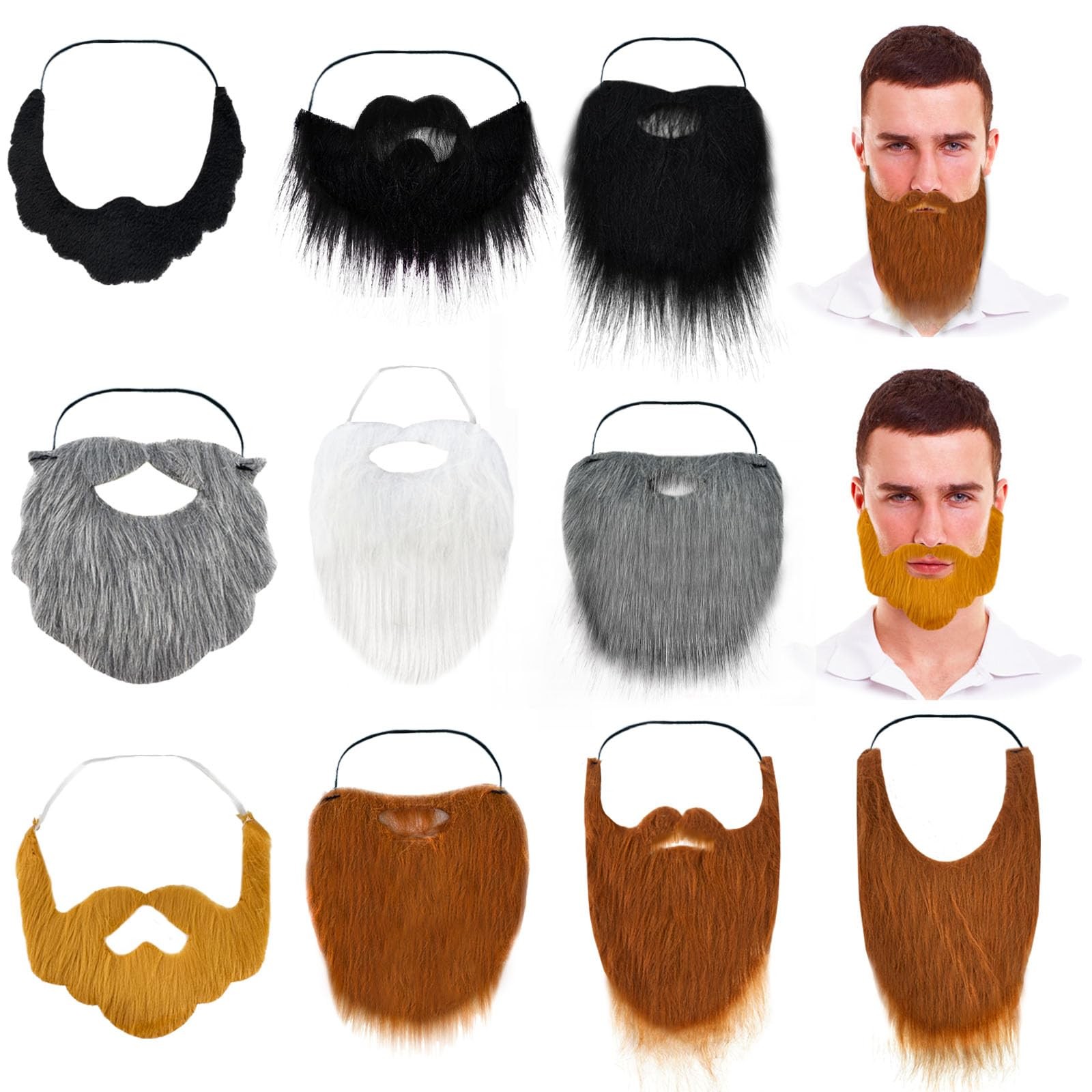 Haawooky 10 Pcs Fake Beards,Funny False Mustaches,Costume Beard Large, Black