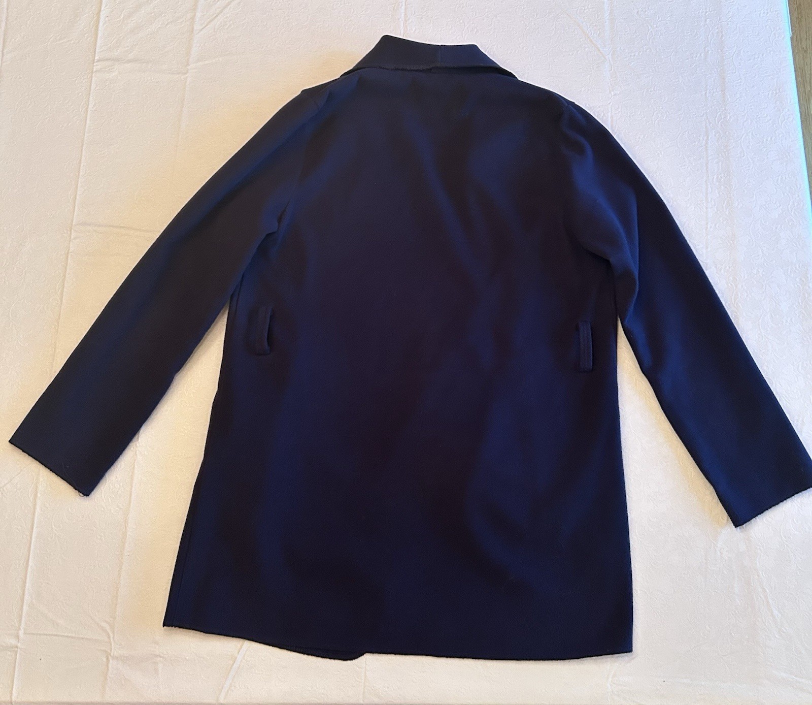 Navy Blue Felt Wrap Jacket With Sash – Ambiance