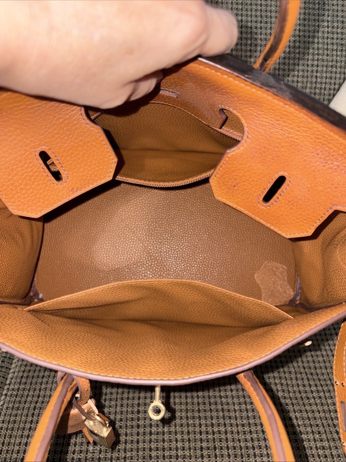 100% Genuine Bonded Leather Structured Satchel Tote Brown Gold Lock Large Bag