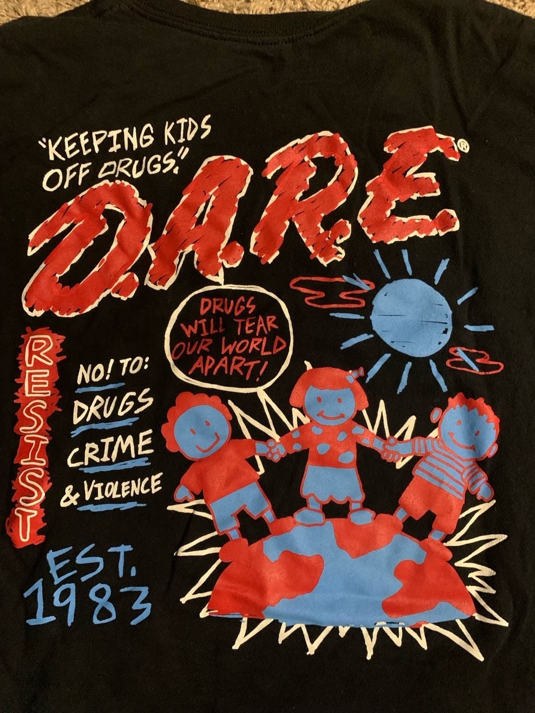 D.A.R.E. Crayon Kids World Graphic Black T-Shirt