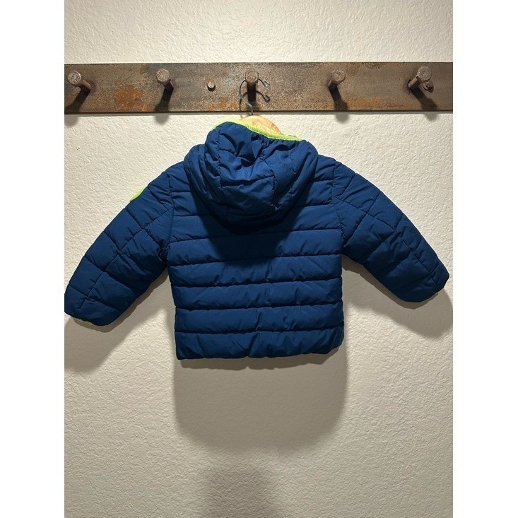Gerry Boys 2T Blue Puffer Jacket Blue and Neon Green Winter Coat Hooded Kids