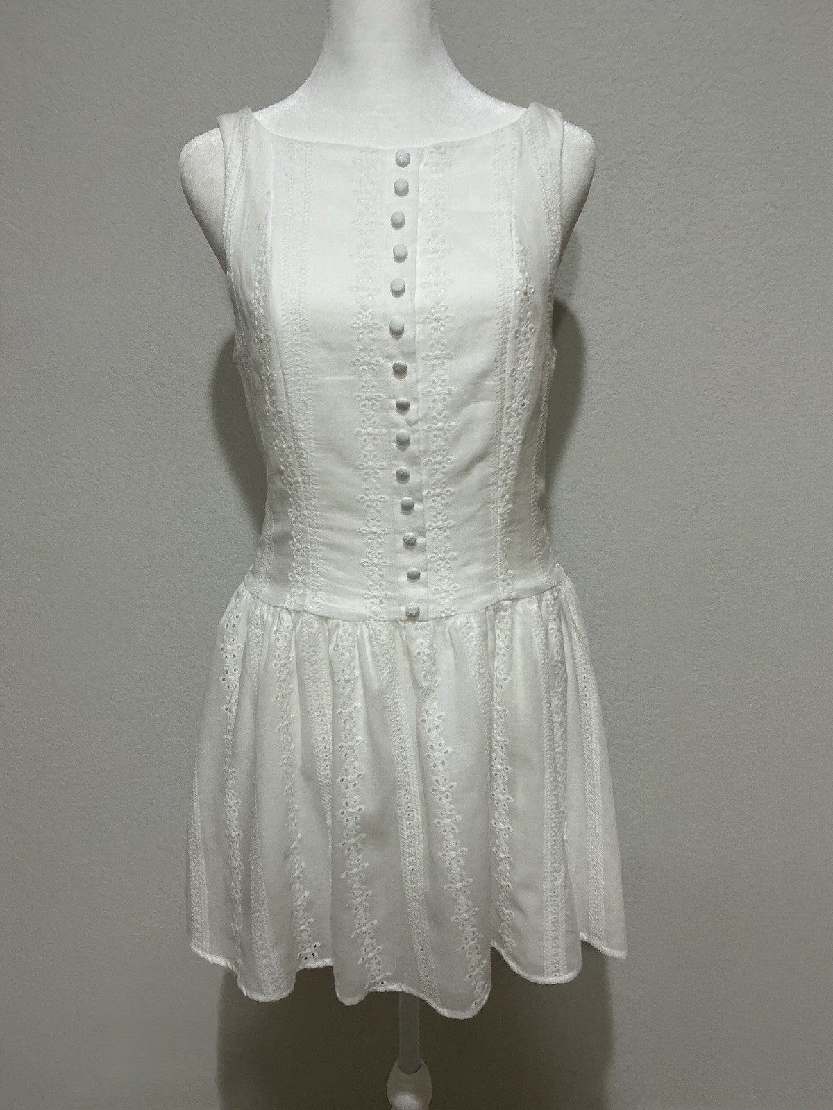 Altar’d State White Eyelet Drop Waist Mini Dress Size Medium NWT