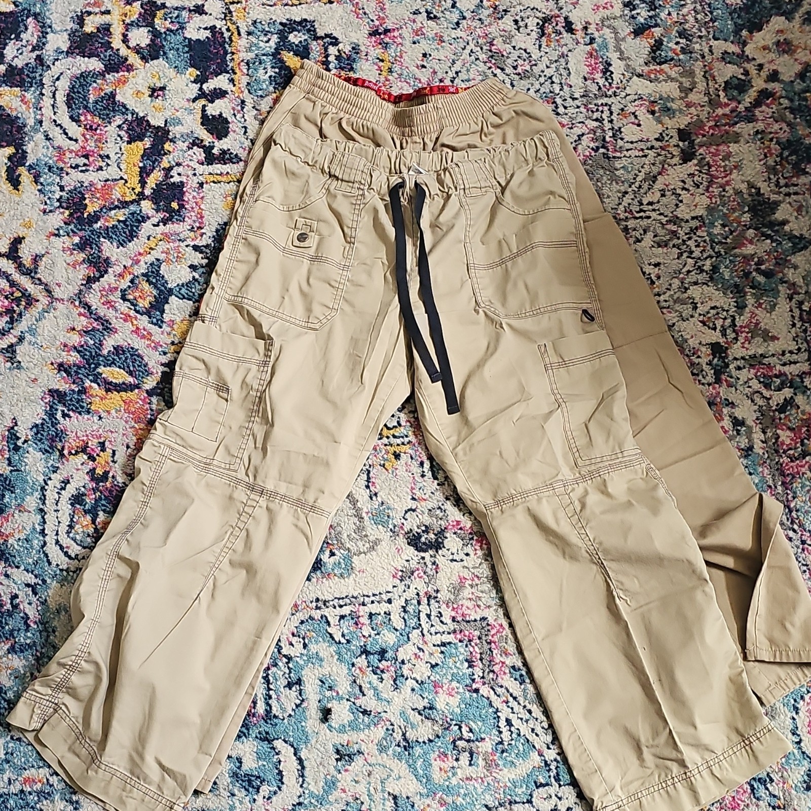 Dickies Khaki Cargo Pants Mens M Drawstring Twill Straight Leg Pockets