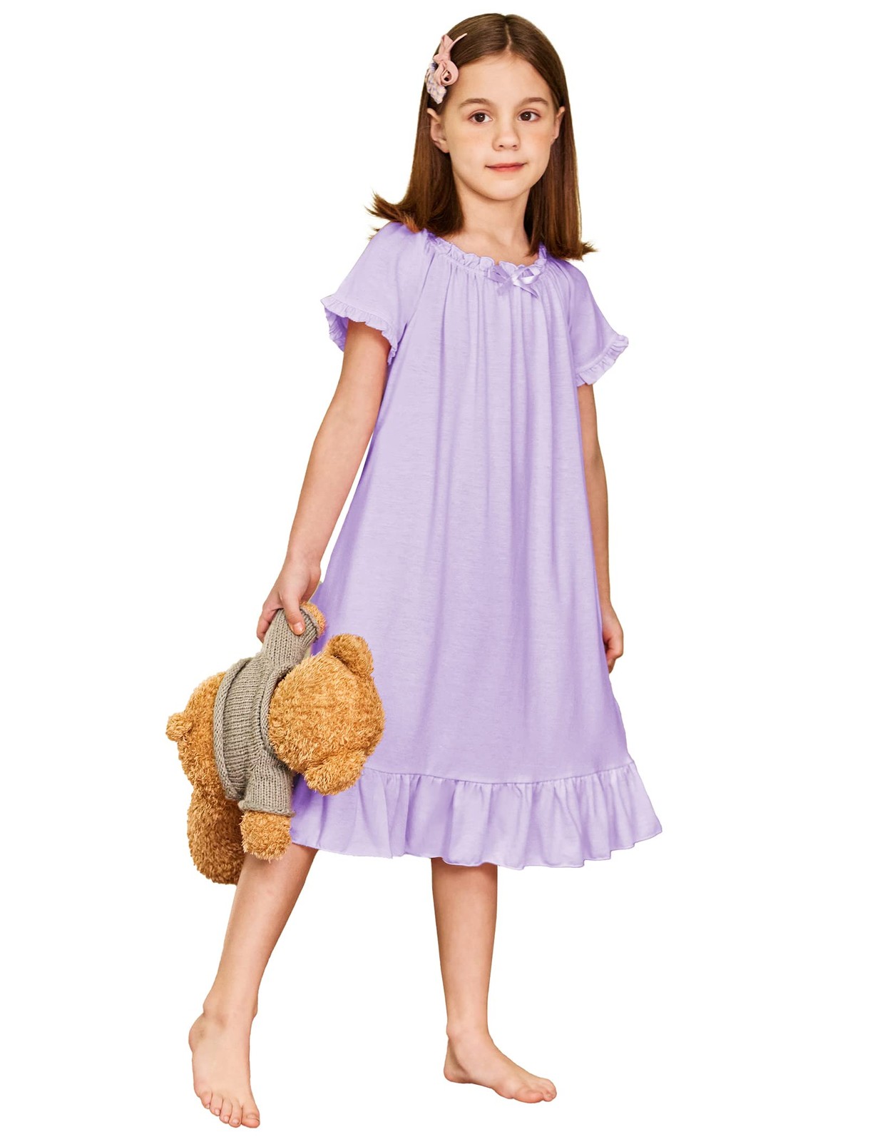 Arshiner Girls’ Pajama Dress Casual Sleeping Dress (Light Purple, 7-8 Years)