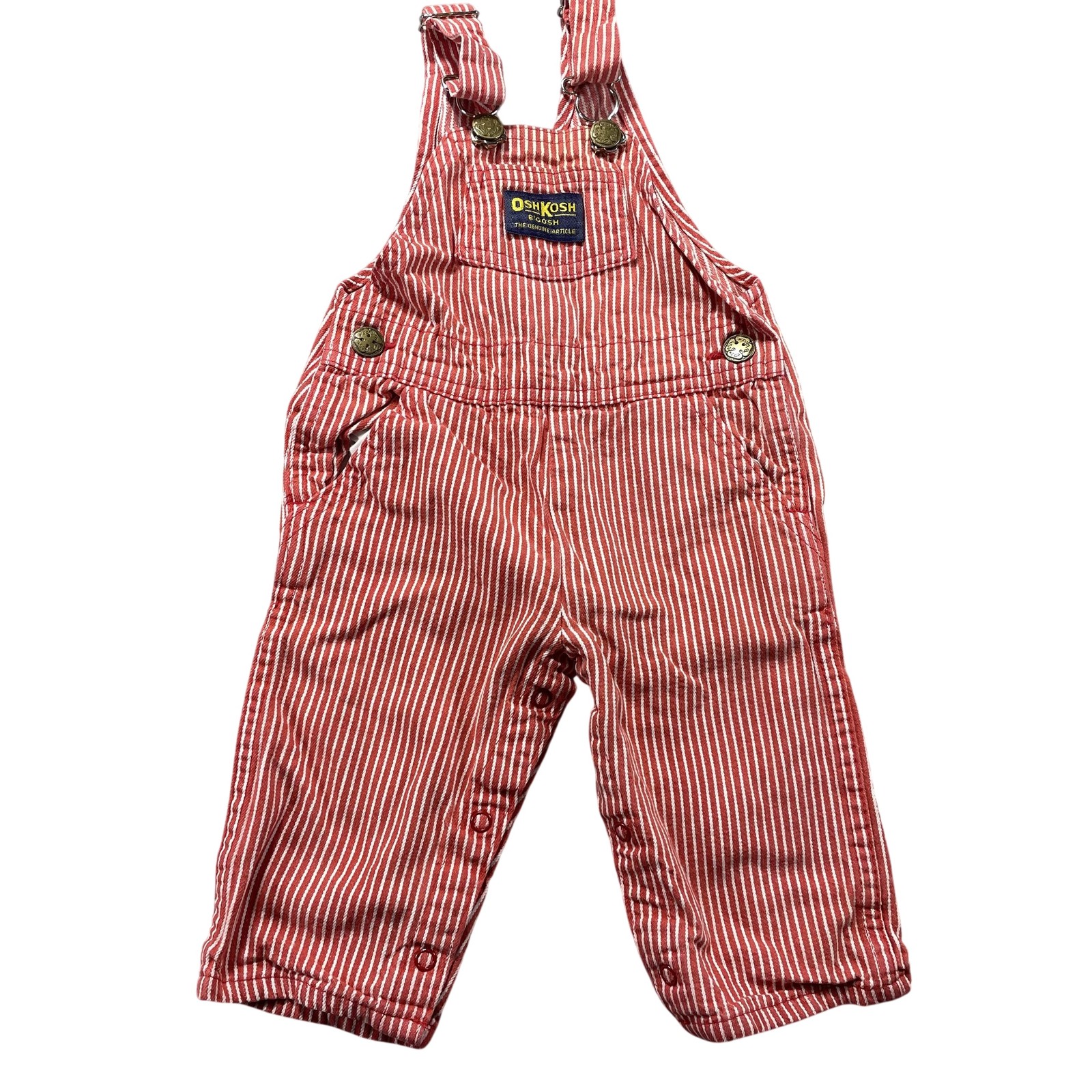 VTG 80s OshKosh B’gosh Vestbak Overalls Infant Boys 6-9M Red Stripe Denim USA