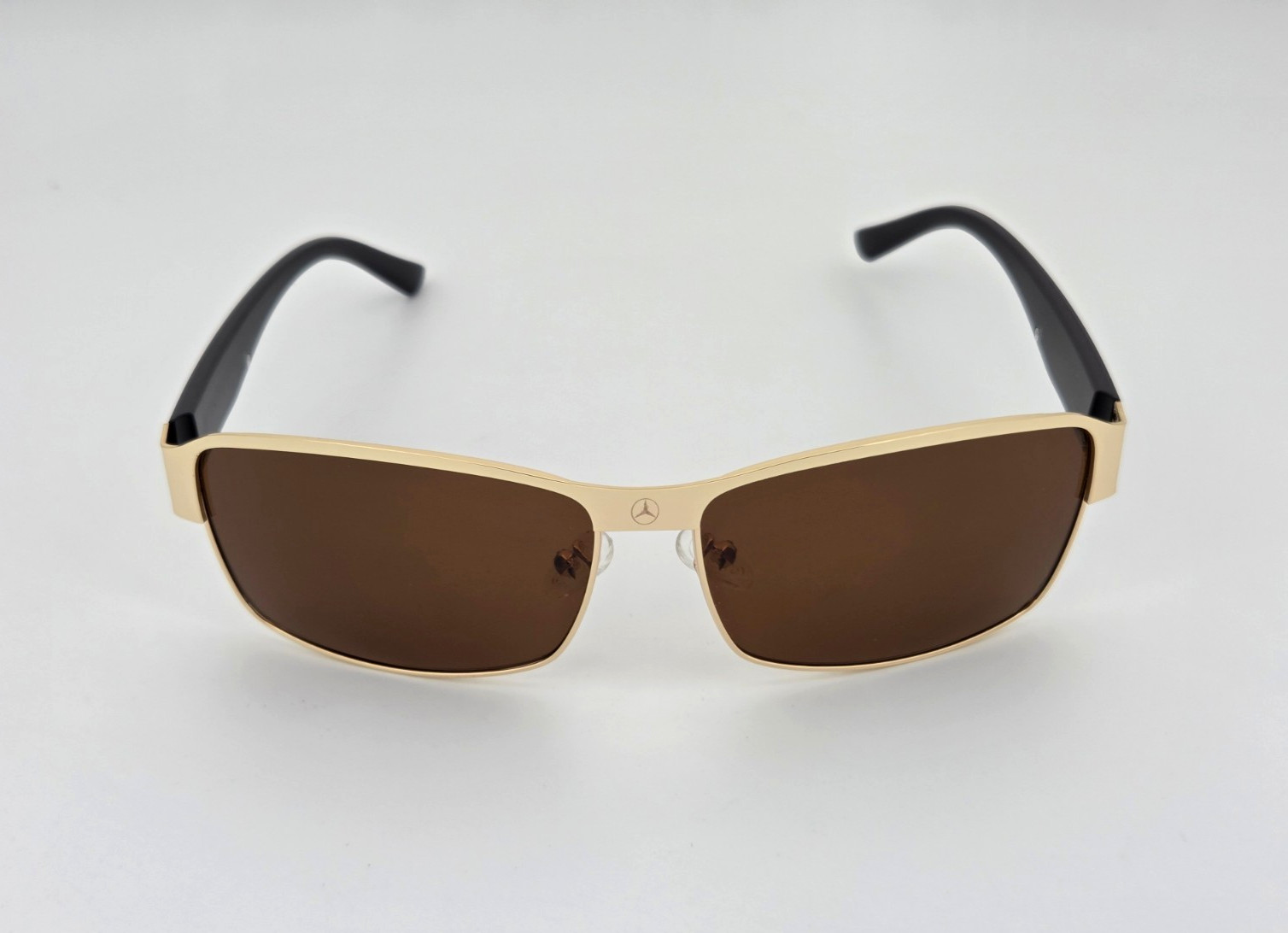Polarized Mercedes Metal Rectangle Sunglasses Gold Frame Brown Lens MB32