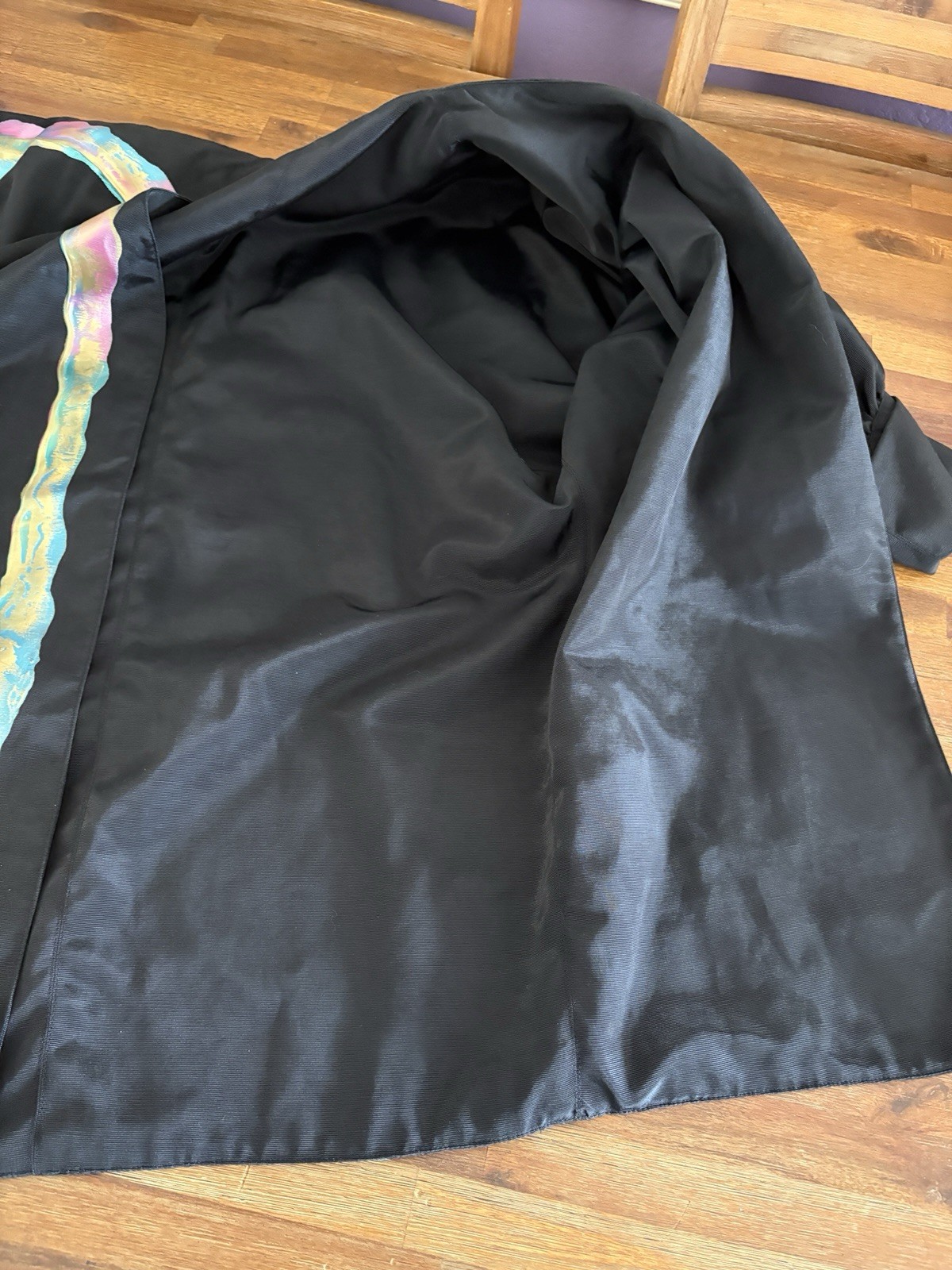 VTG TERRY & TONI Hand Painted Kimono Jacket Black Batwing Cocoon Art To Wear 80s