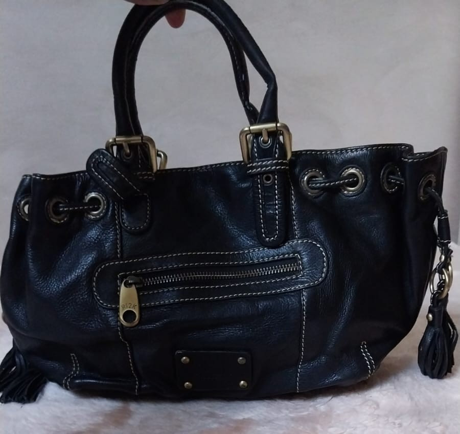 Authentic Ri2k London 100% Genuine Black Leather Handbag / Satchel