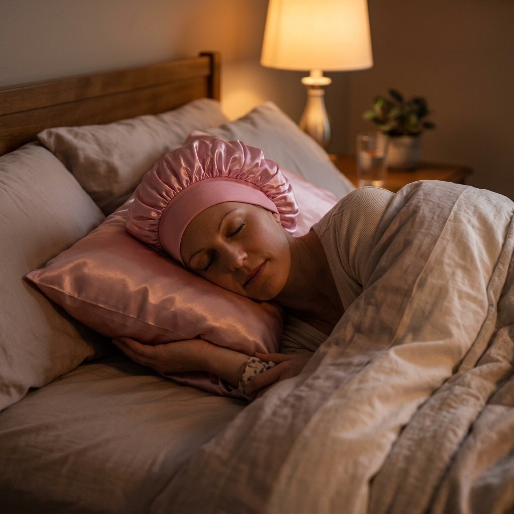 Pink Satin Hair Bonnet Adjustable Polyester Hair Protect Cap for Sleeping