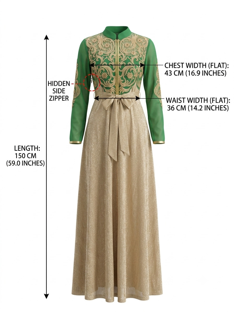 Luxury Moroccan Kaftan Green Gold Embroidery Evening Dress Dubai Abaya Maxi Gown