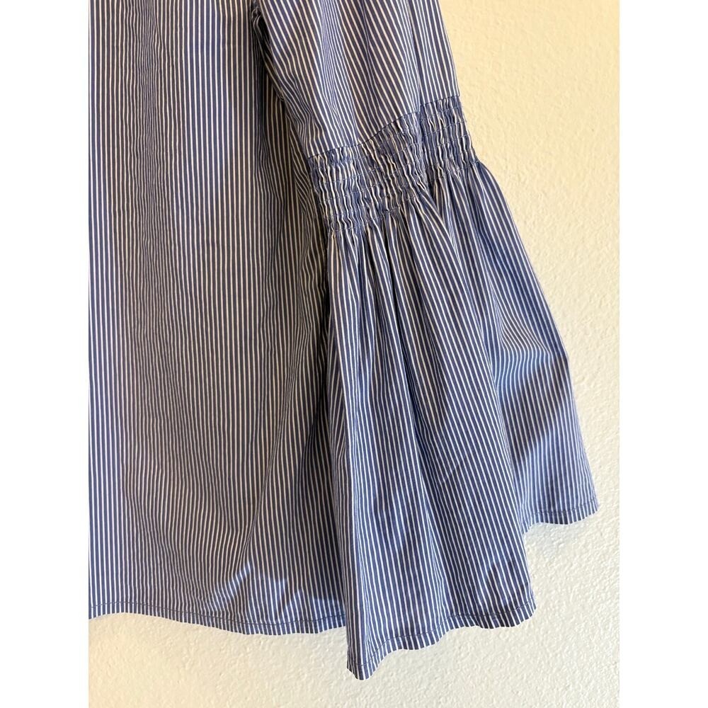 Solitaire Women’s Large Blouse Blue White Stripe Long Bell Sleeve Cotton Blend