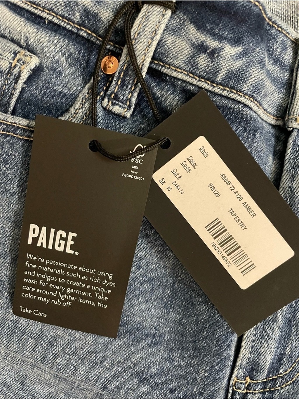 PAIGE Amber NWT Mid Rise Straight Ankle Tapestry Blue Jeans Size 30