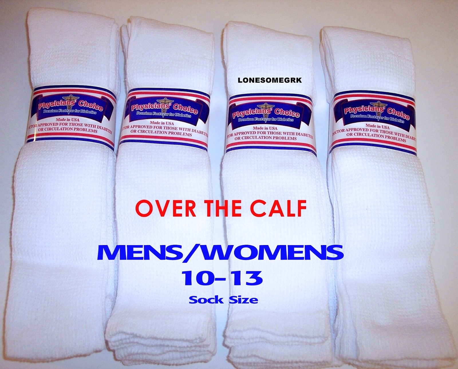 12 Pairs Physicians Choice OVER THE CALF/ Knee High American Made Diabetic Socks