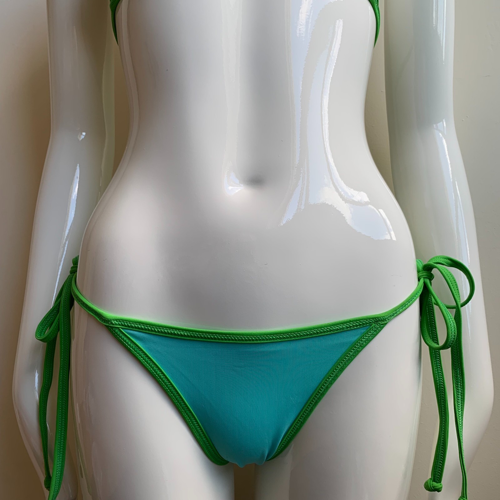 Aaron Chang Vintage Green reversible aqua triangle top tie side Bikini XS