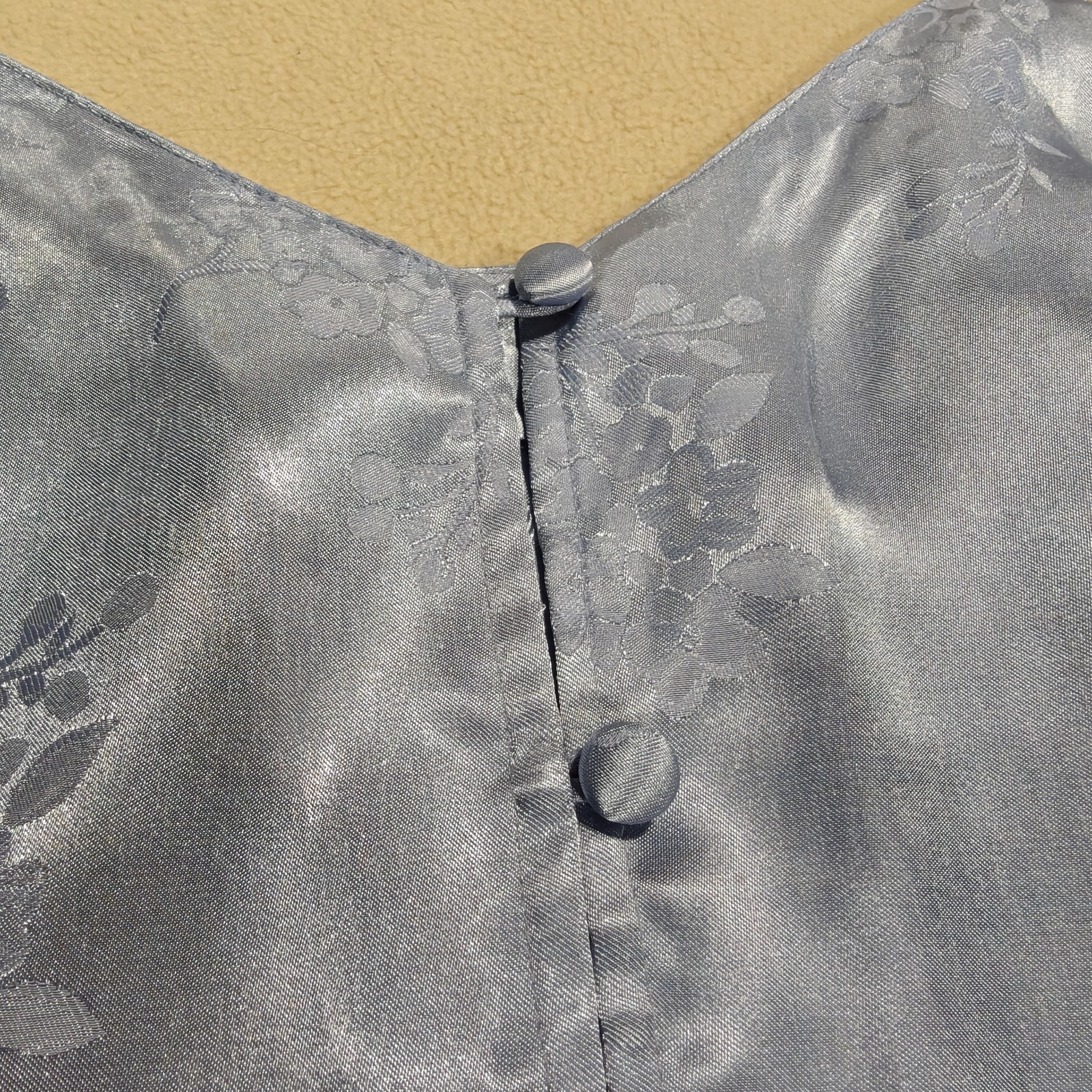 Vintage 90s Valerie Stevens Ice Blue Satin Floral Button Cami Size S Coquette