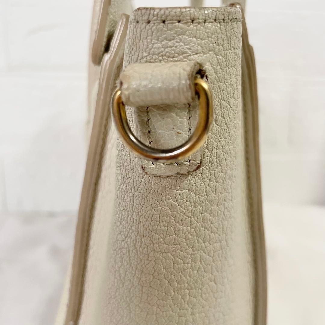 Celine Luggage Nano Shopper Handbag Drummed Calfskin White 7.87 With Strap