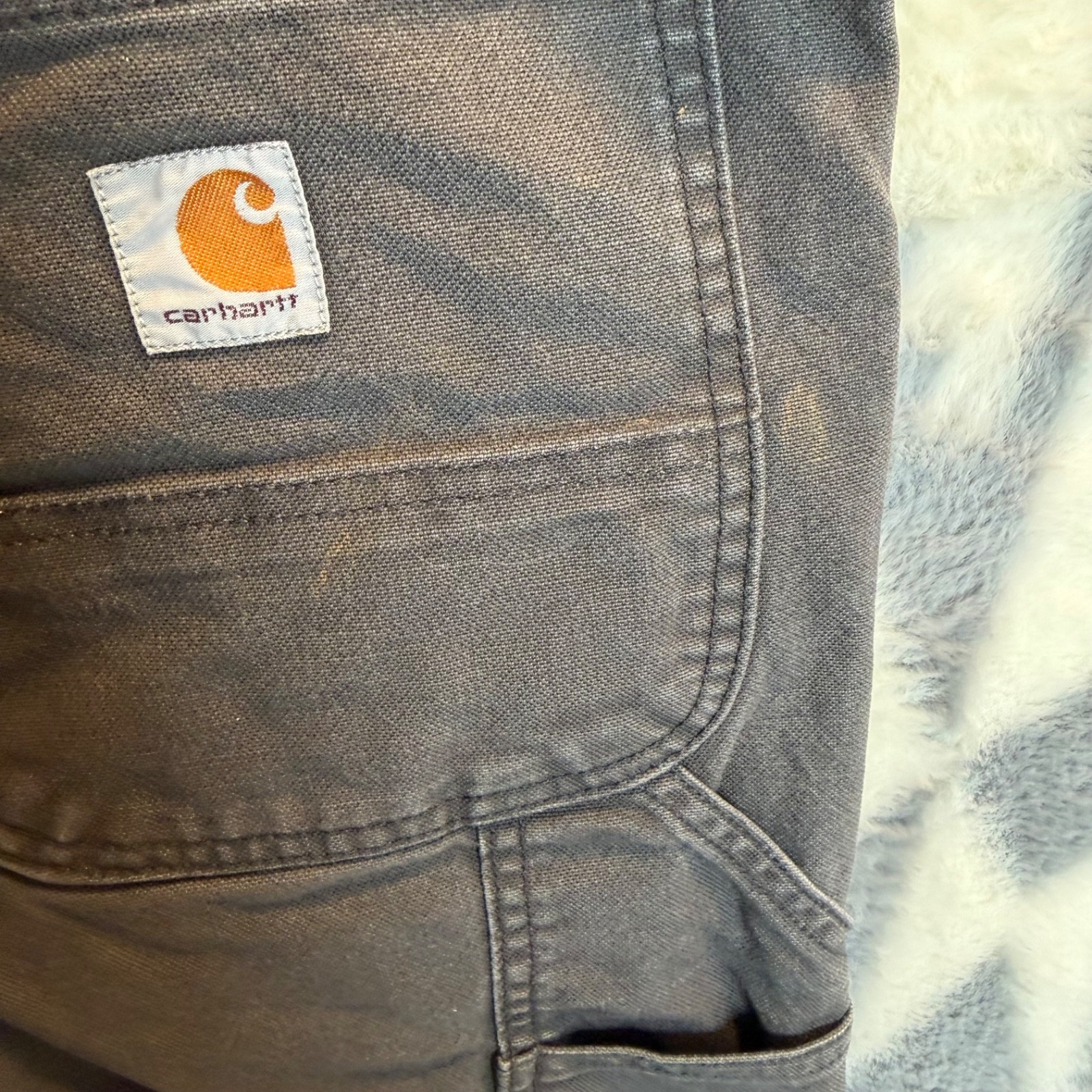 Carhartt Double Front Pants Men’s 38×30 Gray Distressed Workwear Paint Stained