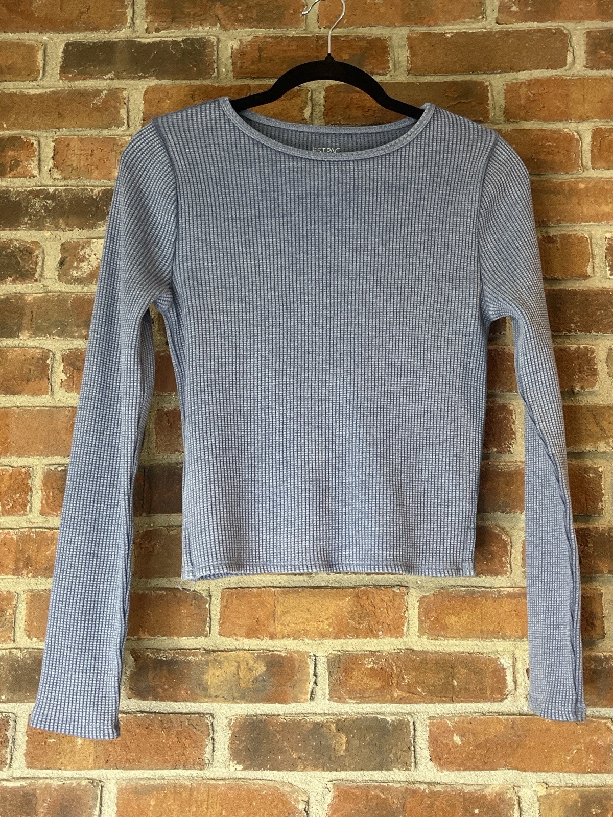 Estpac Women’s Blue Ribbed Knit Crew Neck Long Sleeve Pullover Top M
