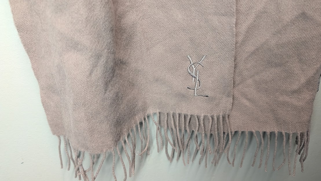 Pre-owned Genuine YSL 90% Wool 10% Cashmere Scarf Biege Made In Italy