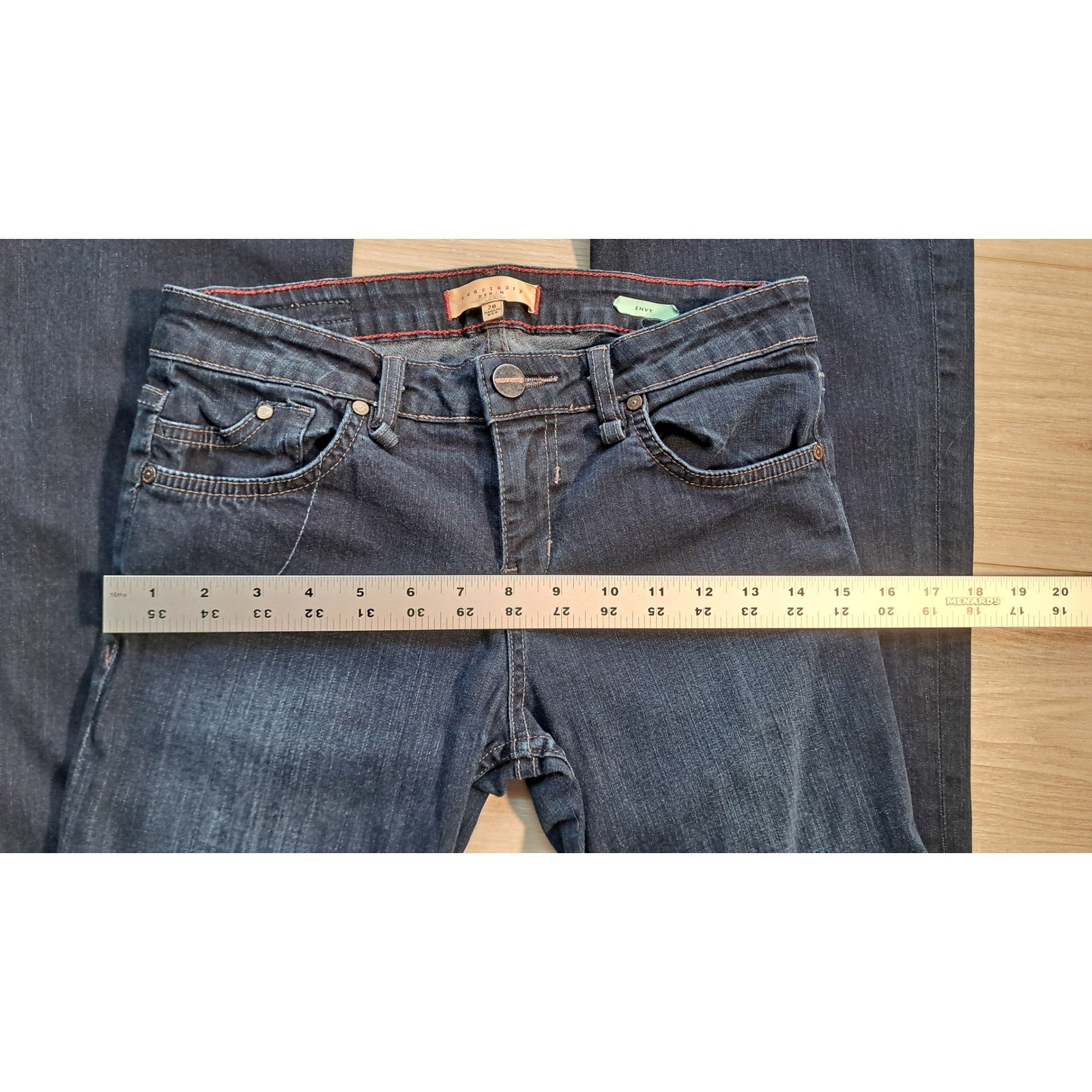 Sanctuary Denim Envy Flare Leg Jeans Dark Wash Indigo Blue Stretch Size 28