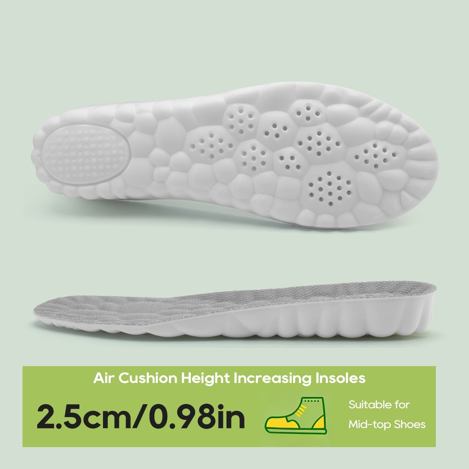4D Cloud Height Increasing Insoles Anti-Stink & Sweat-Absorb Unisex for US 7-12