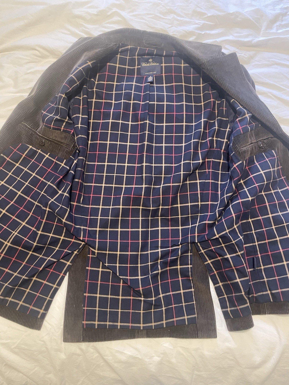 Brooks Brothers Brown Corduroy Blazer. Plaid Lined Elbow Patches.